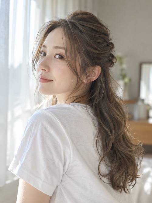 ハーフアップのロングのヘアスタイルイメージ