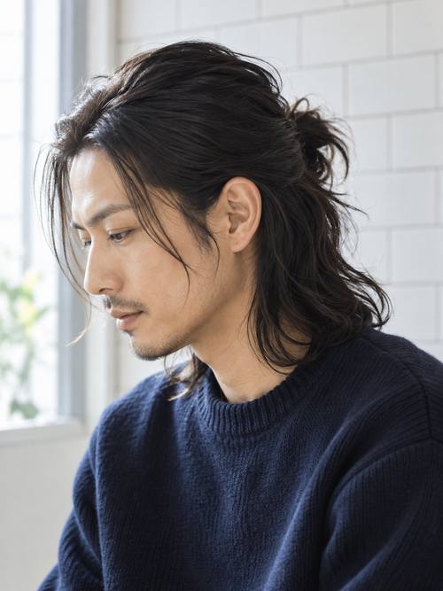 メンズ ハーフアップのメンズロングのヘアスタイルイメージ