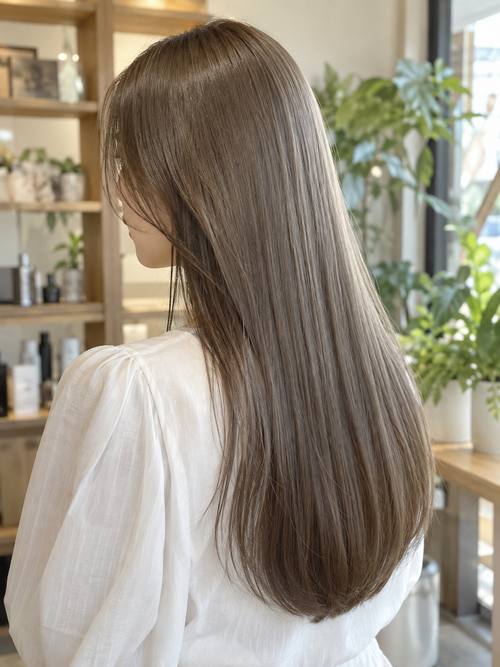 センターパートのツヤストレートロングのヘアスタイルイメージ