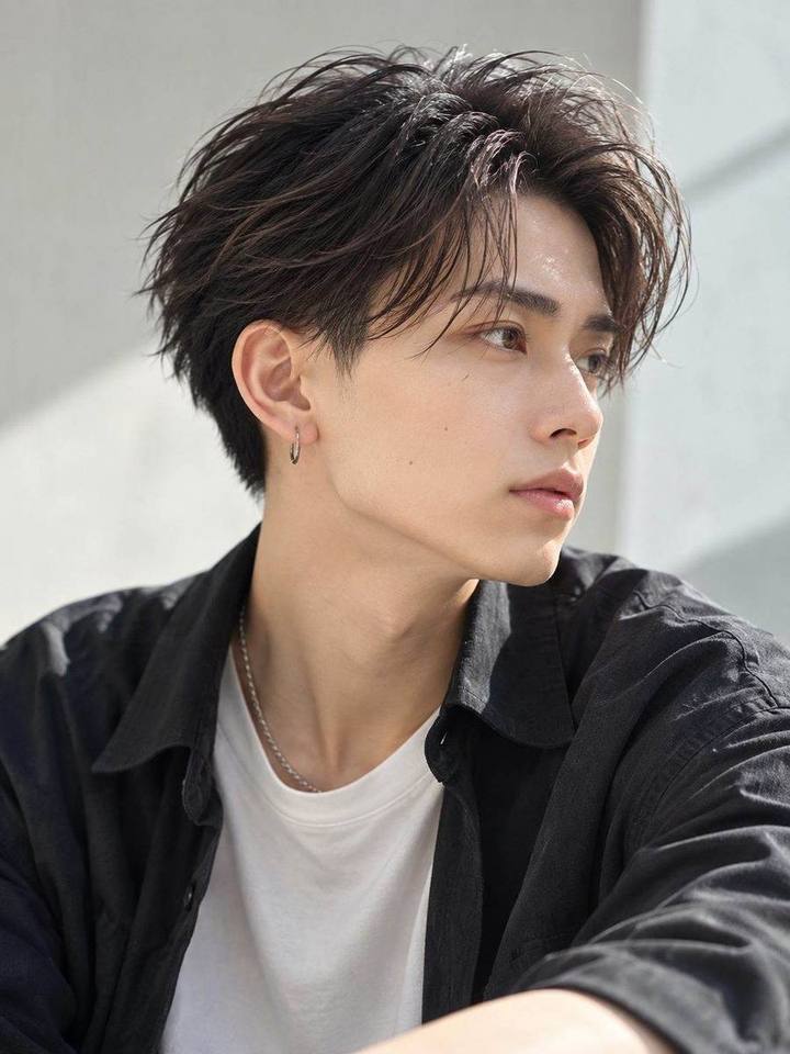 メンズ 無造作センターパートのヘアスタイルイメージ