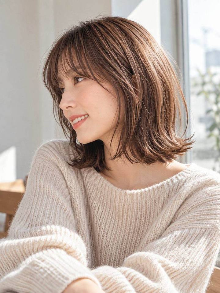 ワンカールのミディアムボブのヘアスタイルイメージ