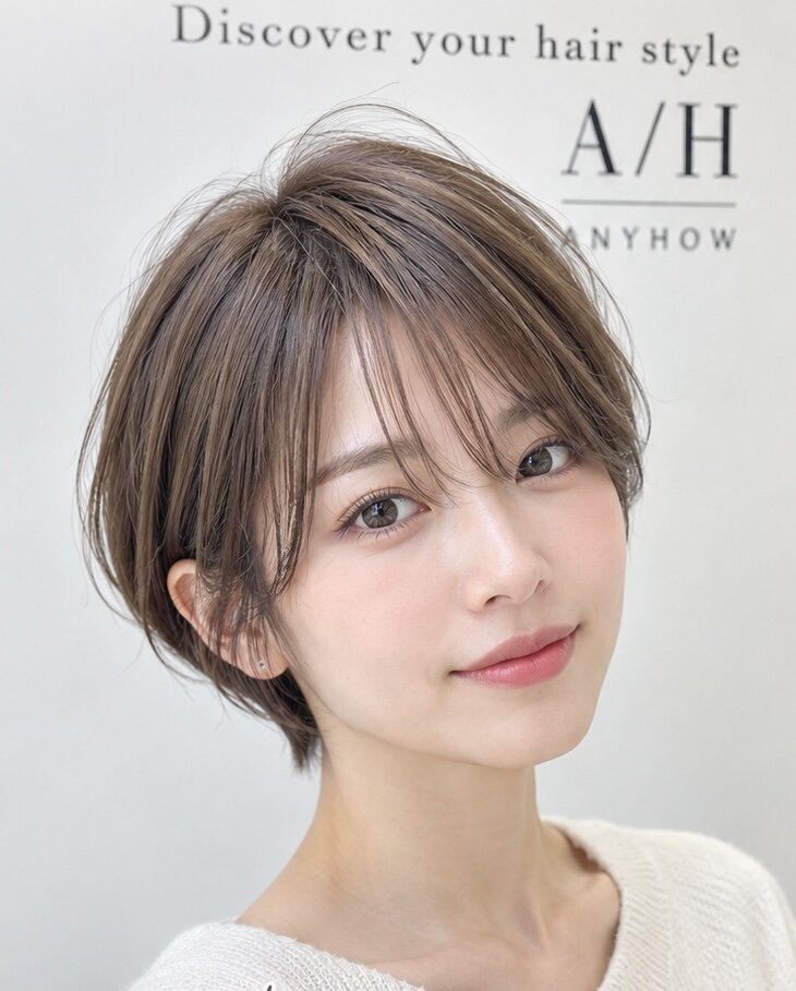 ふんわり丸みのあるブラウン系ショートヘアの実例(Hair & Make anyhow)